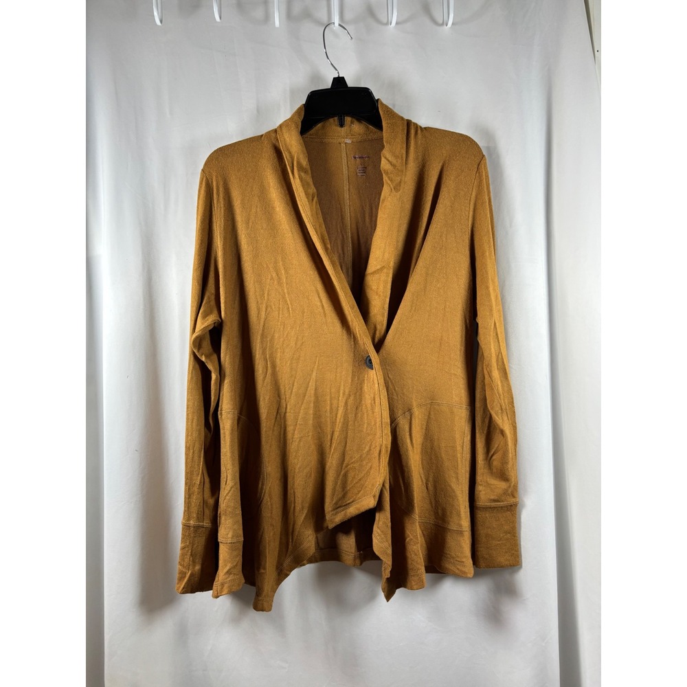 Style & Co Womens Mustard Ochre Draped Single Button Knit Cardigan Size L NWOT